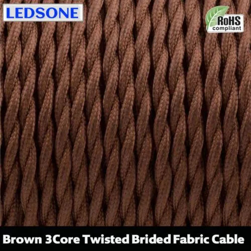 1m/3m/5m/10m 3 Core Twisted Fabric Cable 0.75mm Brown