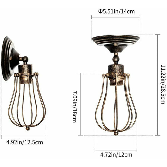 Wire Cage Wall Sconce - Rustic Metal Farmhouse Light ~1078