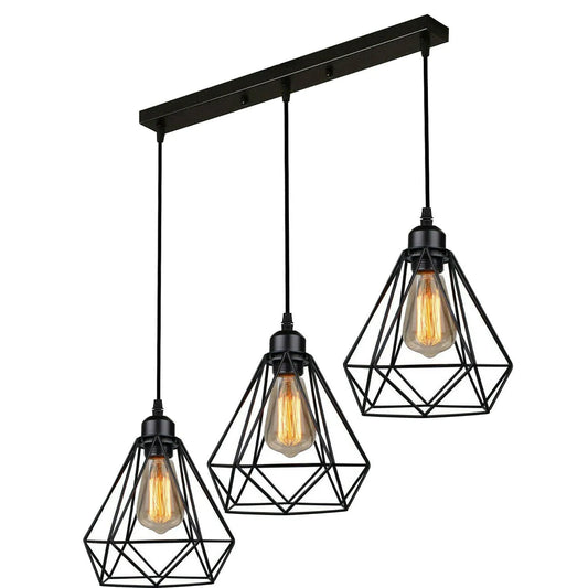 3 Light Cage Pendant Light Black