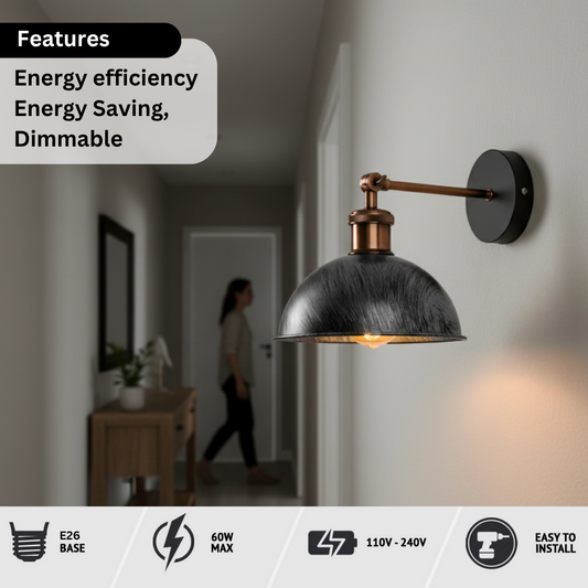 Wall Sconce - Adjustable 180° Metal Dome Lamp ~1108