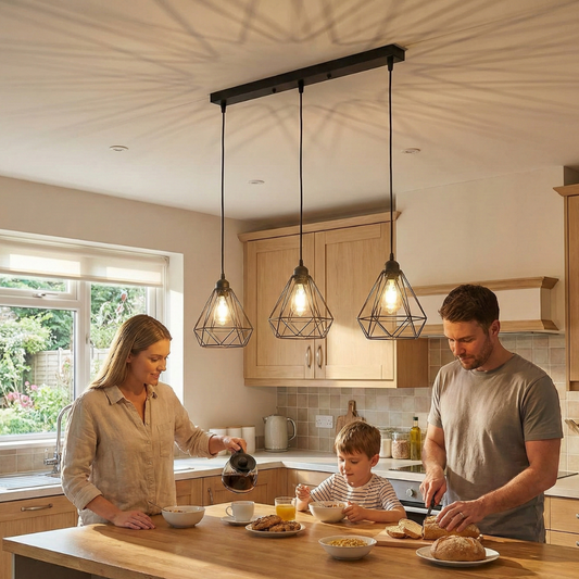 Lámpara colgante de jaula de 3 luces negra ~1126