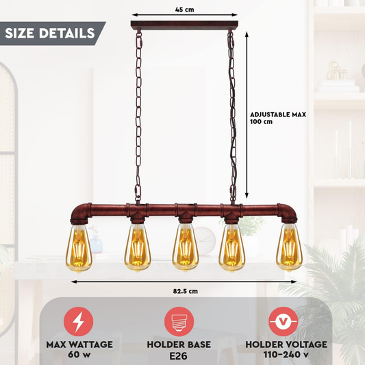 5-Lights Steampunk Water Pipe Hanging Light ~1004