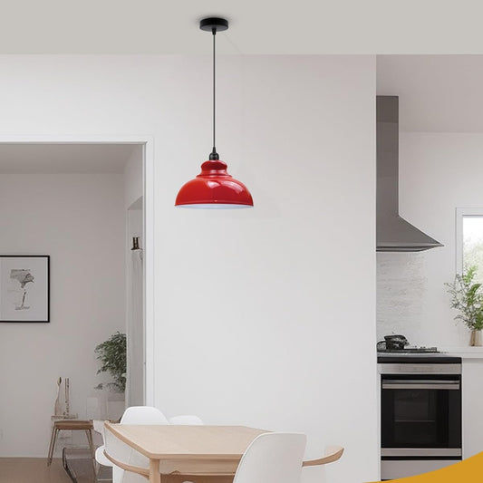 Orange metal dome pendant light, industrial farmhouse style