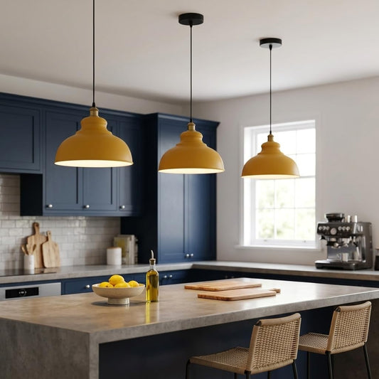 Adjustable metal pendant light fixture with black cable