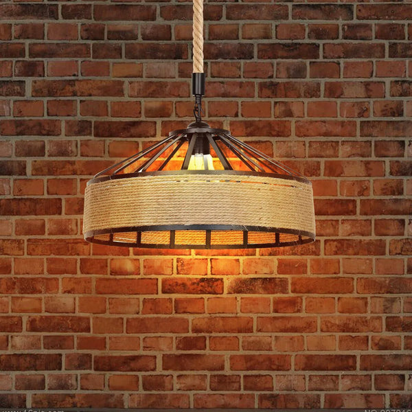11.41" Farmhouse Hemp Rope Metal Basket Pendant Light ~1062