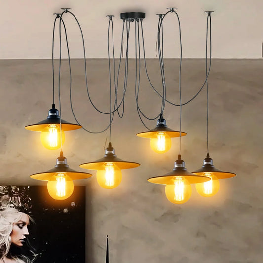 Black Retro Loft Spider 6 Way Ceiling Hanging Light Adjustable