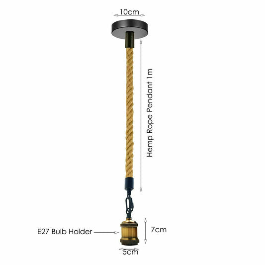 Rope Pendant Light 1m Hemp Vintage Industrial Lamp