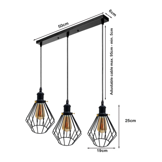DIAMANTBAR 3-Light Industrial Wire Cage Pendant Fixture~1222