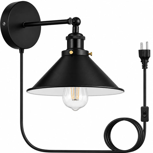 Industrial Plug in Wall Light with Adjustable Head