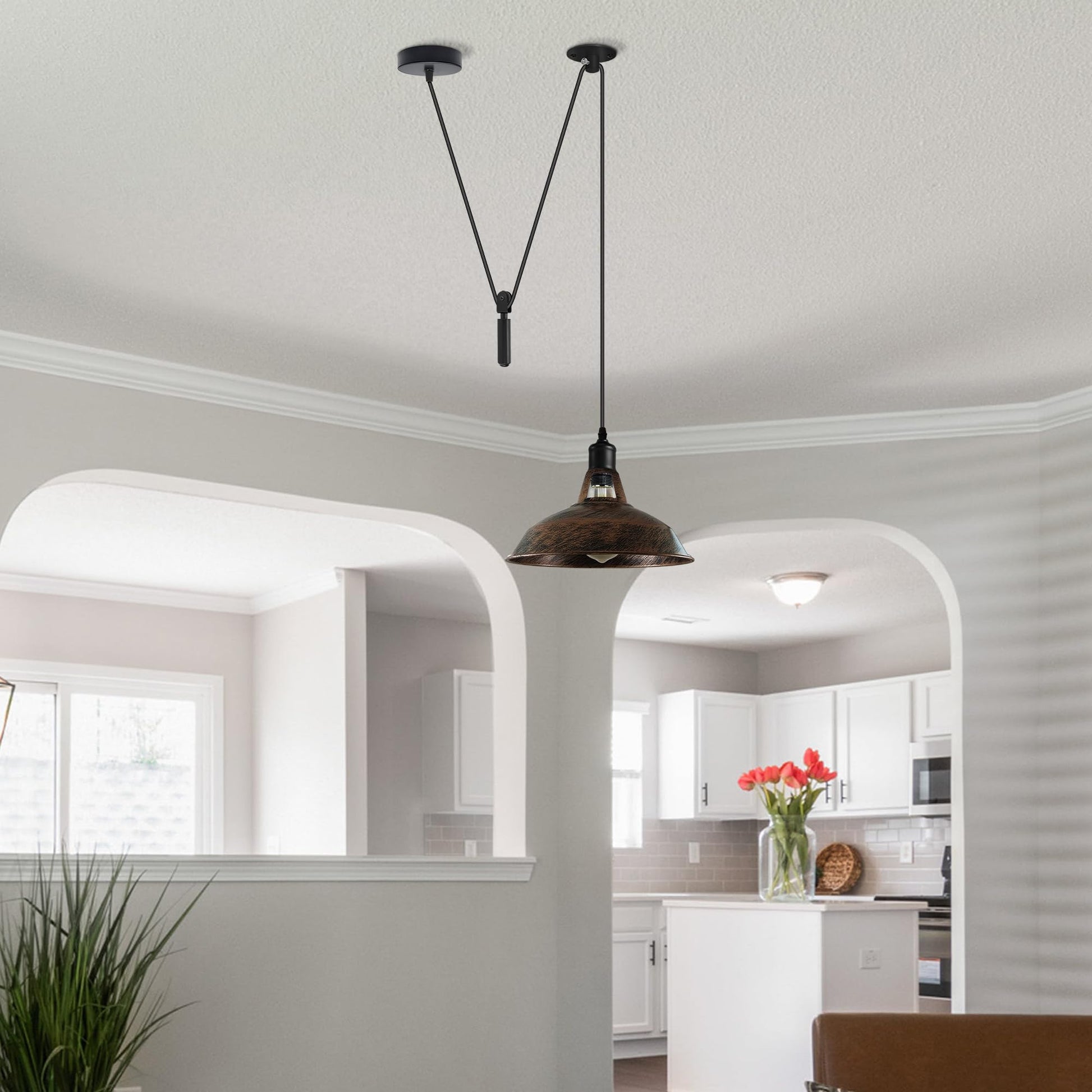 pendant island metal ceiling
