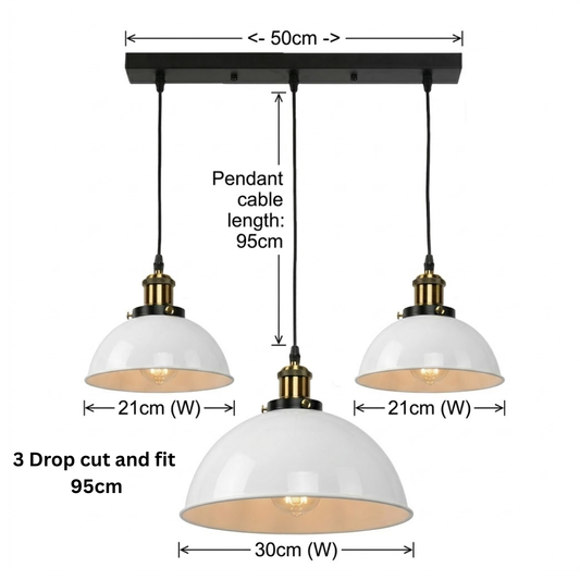 Mid-Century 3-Drop Dome Pendant Light ~1189