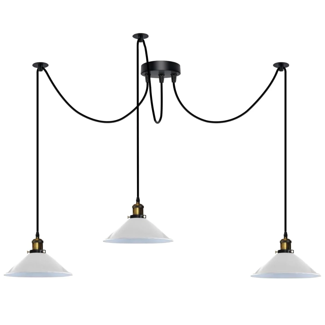 Three-light adjustable spider pendant lamp with long cables over a bar counter