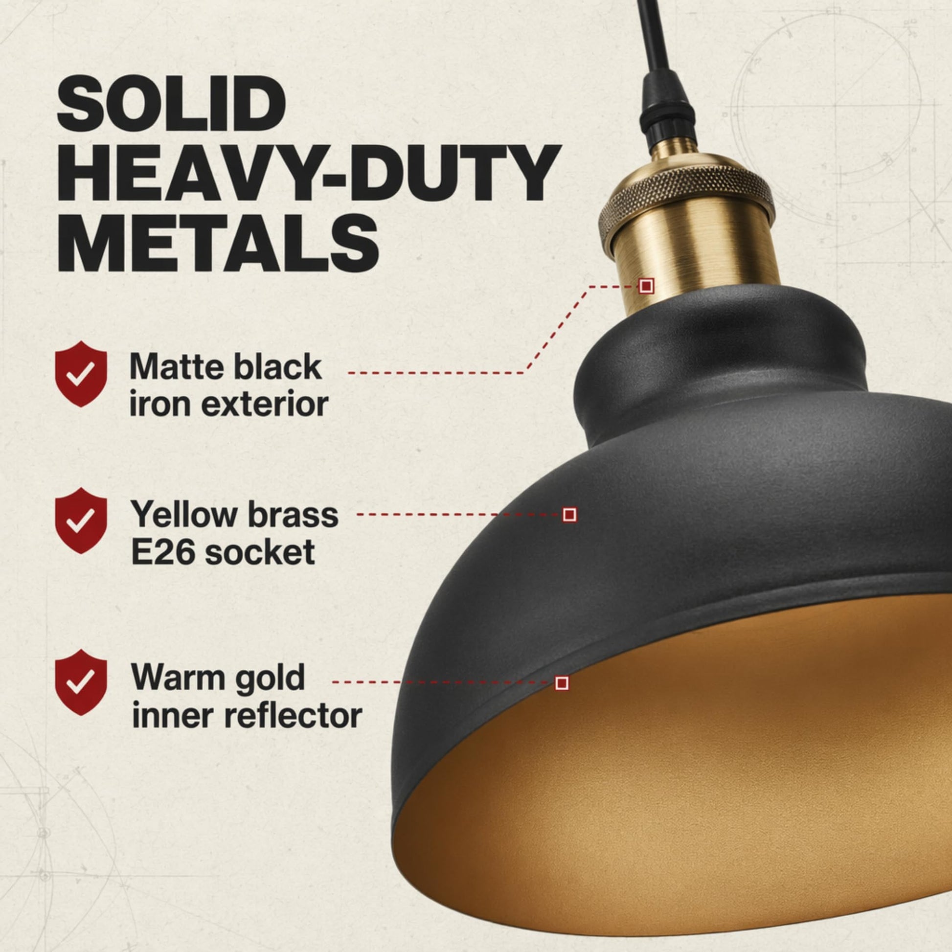 Pendant light fixture size and cable length dimensions