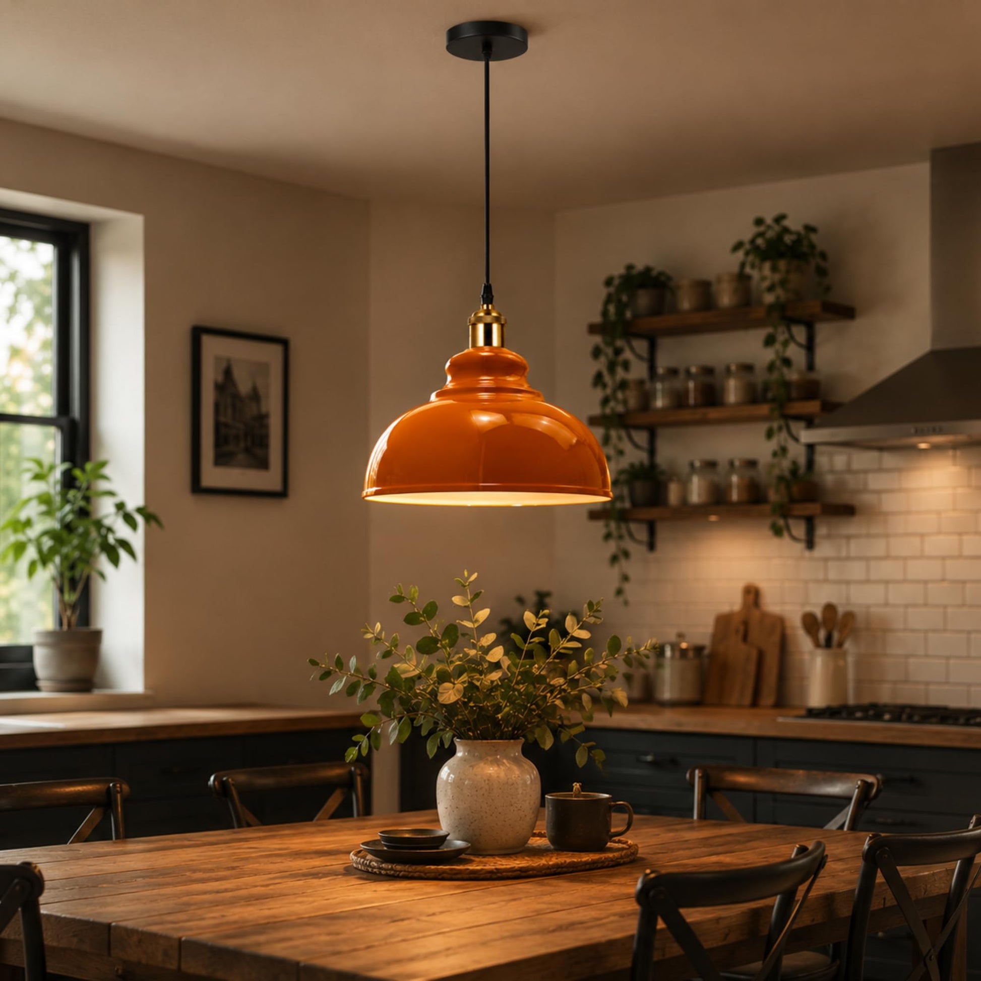 Yellow metal pendant light shade fixture