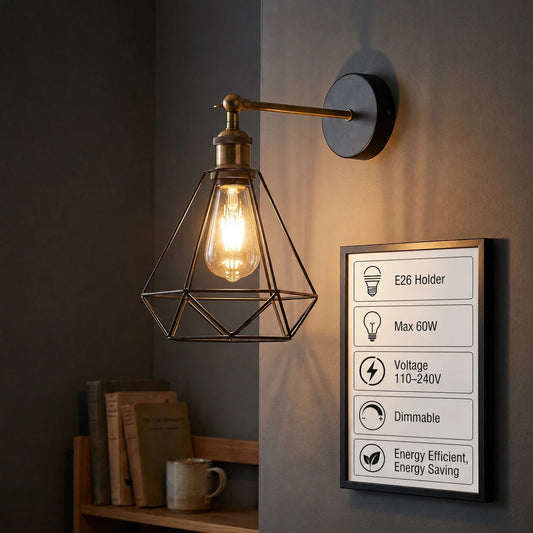 DIAMANTVÄGG Diamond Wire Cage Wall Sconce – Retro Black 