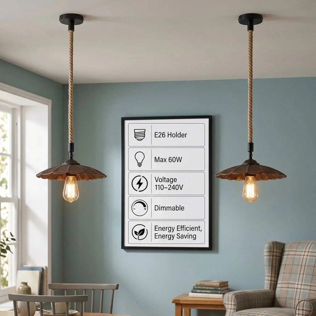 Hemp Rope Scalloped Pendant Light for Kitchen Island