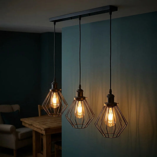 DIAMANTBAR 3-Light Industrial Wire Cage Pendant Fixture
