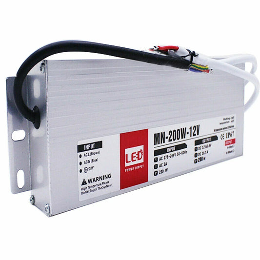 200W LED Driver 16.7A Slim 12V DC IP67 Waterproof Power Supply ~1081